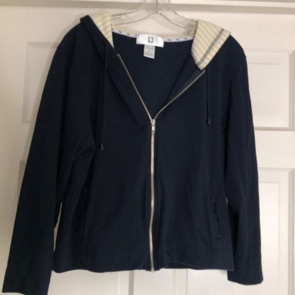 Topthread Jacket Medium Zip Up Hoodie Navy Yellow